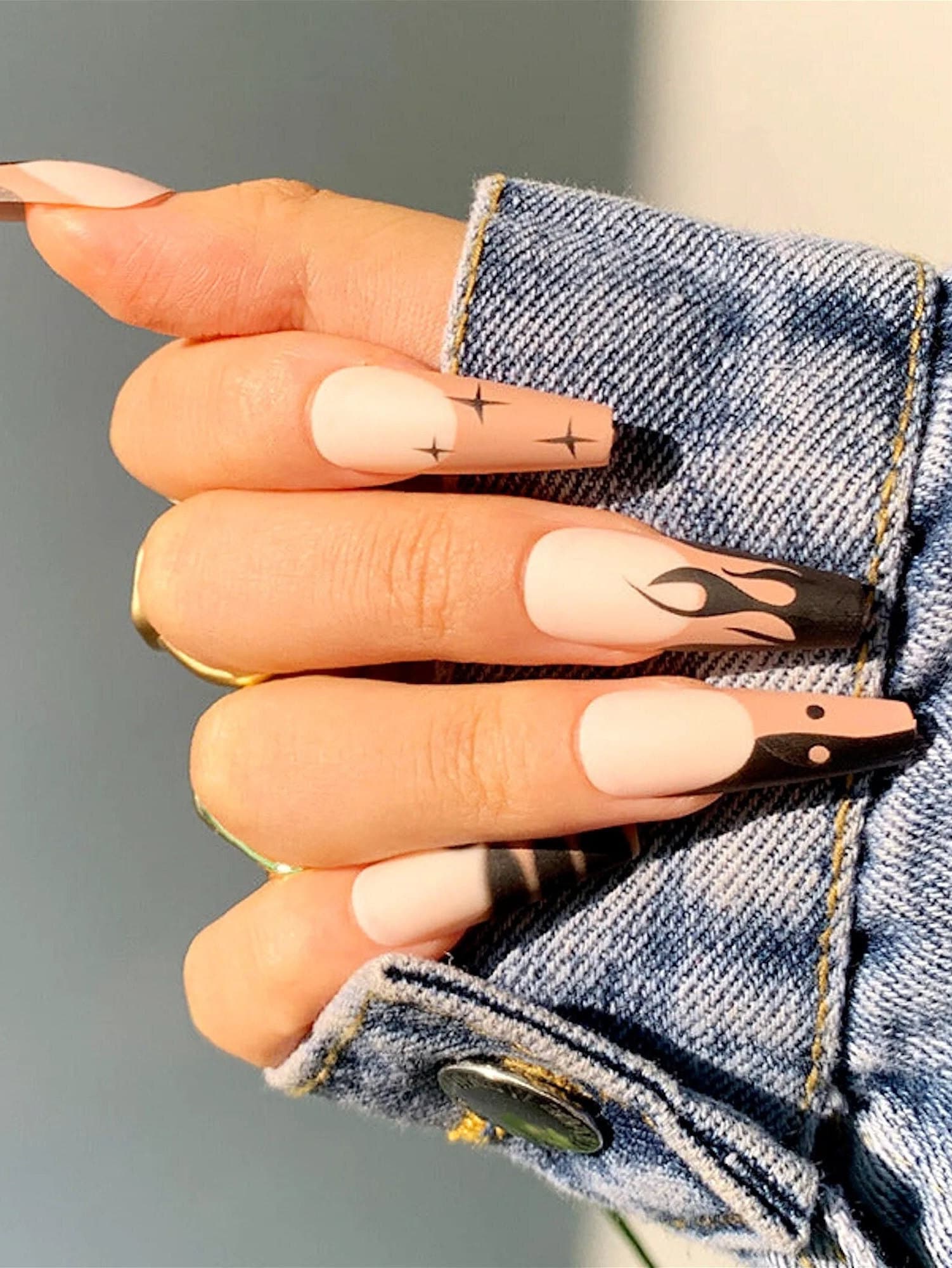 Matte Black Flame Press on Nails Black and Peach Designs - Etsy