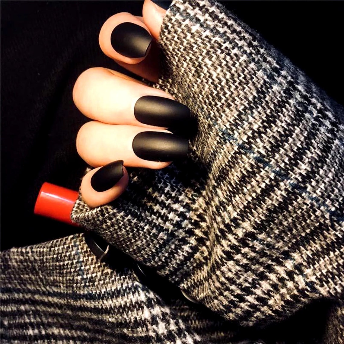 Black Matte Short Coffin Press on Nails Matte Short Press on - Etsy