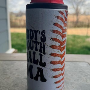 Somebody Loud Mouth Baseball Mama 12oz Slim Can Cooler | Stainless Steel Energy Drink Holder | Baseball Mom Gift image 2