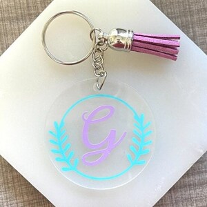 Keychain Customizable Acrylic Disc Keychain with Tassel Name Initial