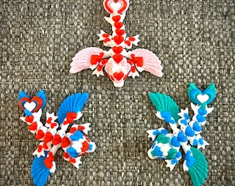3D Printed Mini Heart Dragon  - Fidget Sensory Stress Toy - Articulating 2.5” Dragon