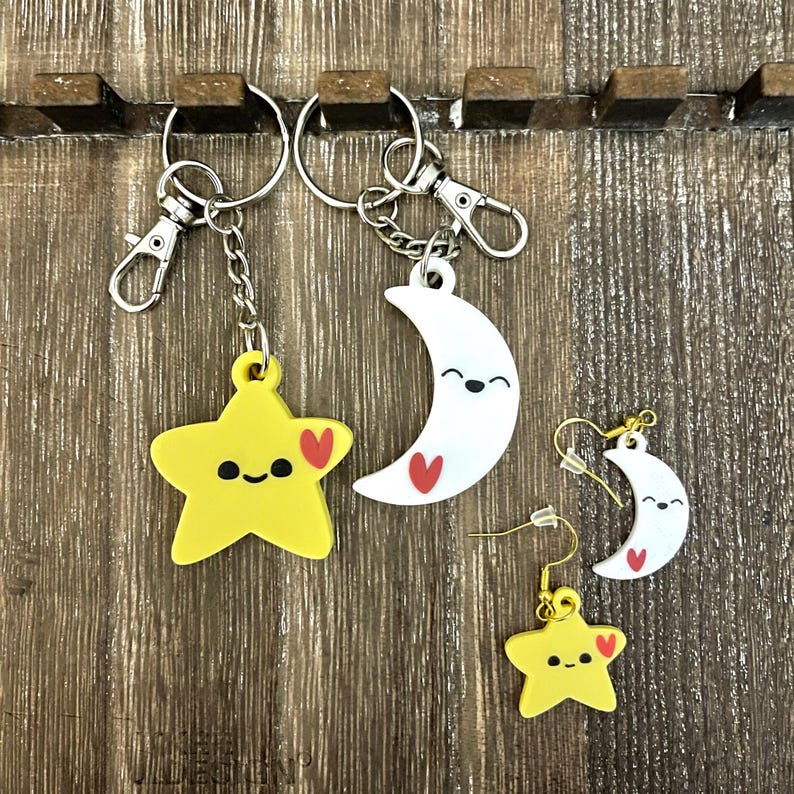 Red Star Keychain Keychain - 3D Printed Friendship Keychain Set - Star Moon - Etsy