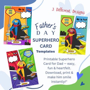 Cartão de Super Pai para Imprimir, Saudação de Super-herói para o Dia dos Pais, Cartão Digital para Download, Presente Instantâneo de Dia dos Pais para o Pai