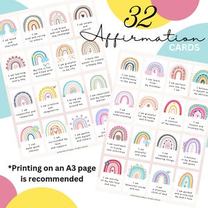 Juego de 32 lindas tarjetas de afirmación para niños / Mentalidad positiva / Autoestima y confianza / Motivación diaria / Descarga digital