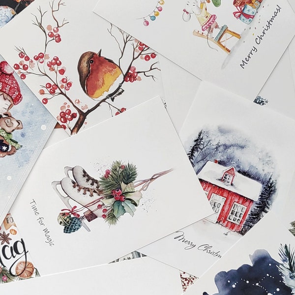 10 Winter and Merry Christmas cards, Surprise card pack , holiday card set.