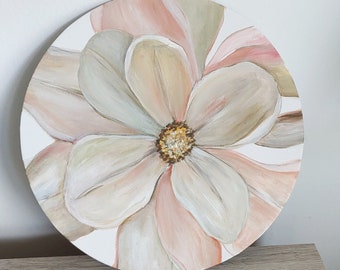 Original acrylic picture with flower.  Round painting for the interior, 30 cm