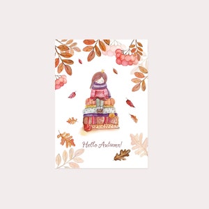 Automne de carte postale. Saison confortable. Bonjour carte postale aquarelle automne