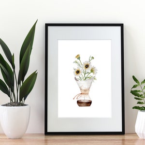 Watercolor Poster, Coffee and Flowers, Coffee Wall Art, Coffee Gift, Coffee Stains, Watercolor Coffee, Kitchen Art Print, image 1