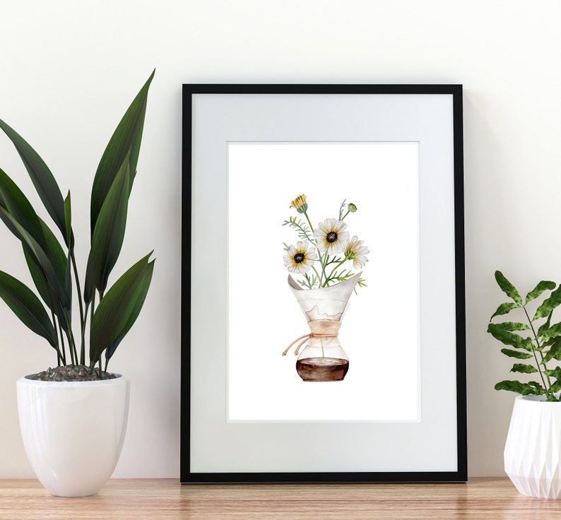 Watercolor Poster, Coffee and Flowers, Coffee Wall Art, Coffee Gift, Coffee Stains, Watercolor Coffee, Kitchen Art Print, image 1