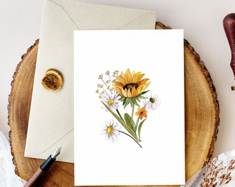 Sunflowers Greeting Card. Summer postcard. Gift Love Friendship Card. Floral card. Birthday Greeting Card.