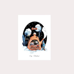 Leuke winterkaart.  Vrolijk kerstfeest. Aquarelkaart А6 met muis. Vakantiegroet