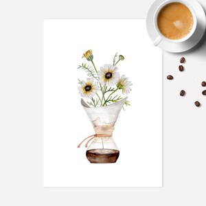 Watercolor Poster, Coffee and Flowers, Coffee Wall Art, Coffee Gift, Coffee Stains, Watercolor Coffee, Kitchen Art Print, image 4