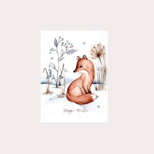 Carte de Noël avec un renard, renard, carte de vœux d'hiver