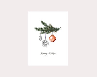 Christmas  watercolor card. Happy Winter card, Christmas tree card