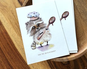 Watercolor Raccoon Card