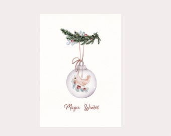 Merry Christmas card , watercolor winter card , Classic Cristmas card