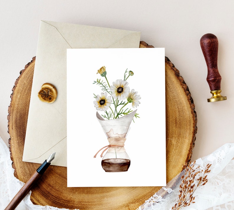 Watercolor Poster, Coffee and Flowers, Coffee Wall Art, Coffee Gift, Coffee Stains, Watercolor Coffee, Kitchen Art Print, image 5