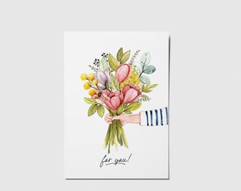 Aquarell Karte mit einem Blumenstrauß. Geburtstagskarte. Muttertagskarte.