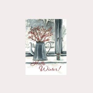 Winterse aquarelkaart. Kerstkaart ansichtkaart А6