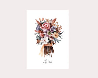 Watercolor floral postcard "With love" A6,  Mother Day Gift