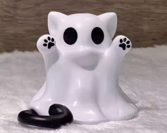 Miniature Ghost Cat Statue: Halloween Resin Figurine