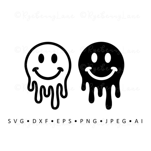 Melting Smile SVG Melted Smiley Face SVG Retro Smile Vector Trippy Smile Clipart Psychedelic Svg Cut File for Cricut Commercial Use Download