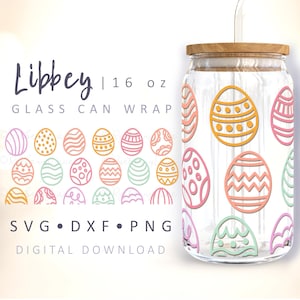 Huevos de Pascua pueden envolver vidrio huevo de Pascua SVG cerveza lata vidrio SVG pastel vidrio de Pascua lata 16oz Libbey puede envolver archivo cortado para silueta Cricut