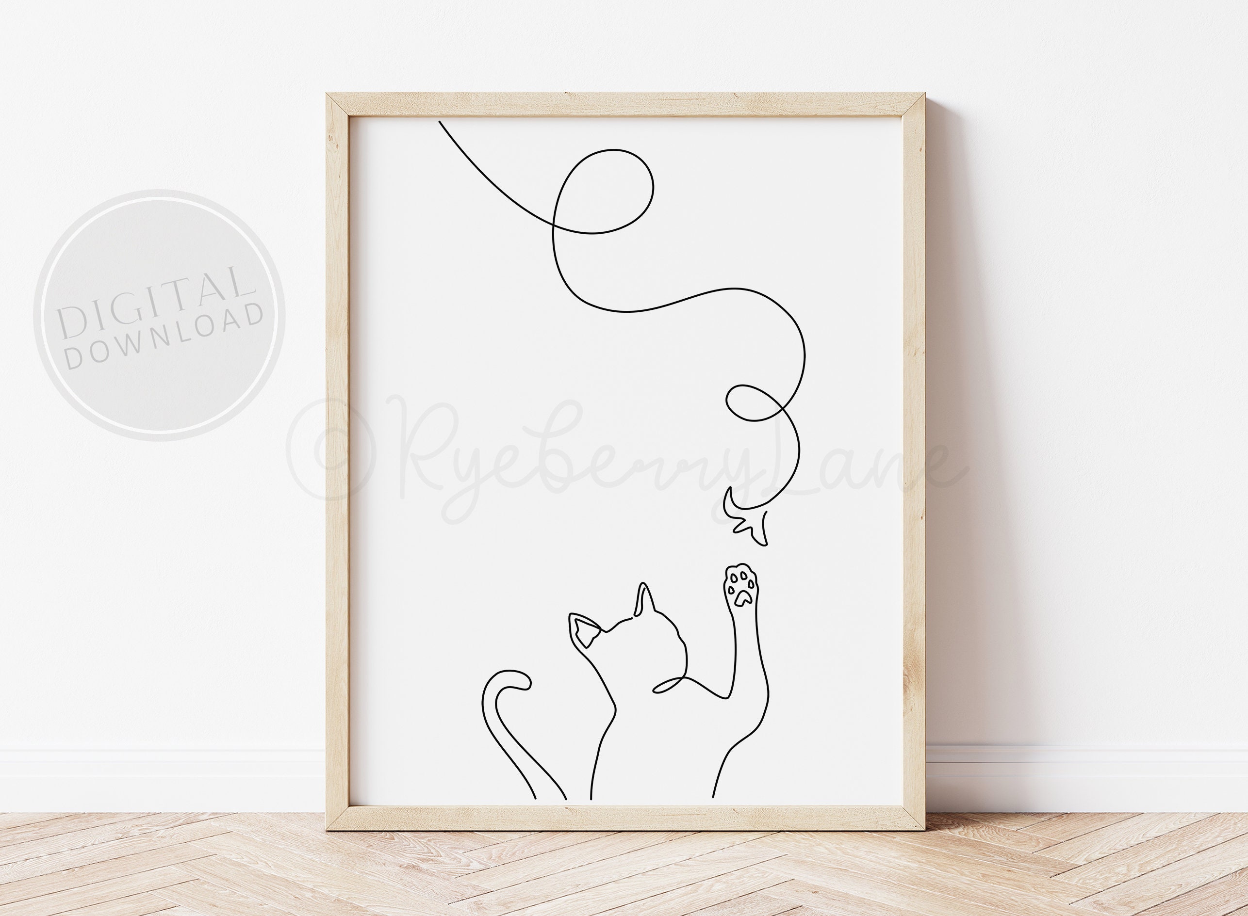 Cat Wall Art Cat Drawing Line Art Drawing Cat Print Continuous Single ...