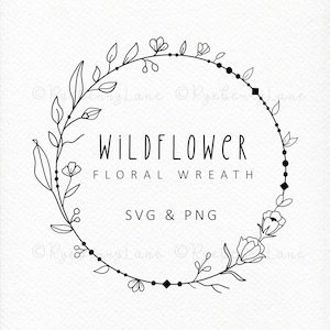 Couronne de fleurs SVG Couronne de mariage SVG dessinés à la main Couronne de fleurs minimaliste Couronne de feuilles de fleurs sauvages SVG monogramme svg fichier de coupe Cricut svg