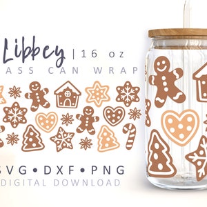 Gingerbread Can Glass Wrap SVG Christmas Can Glass Wrap Sugar Cookies Can Wrap Full 16 oz Libbey Coffee Cup SVG Cricut Cut File Silhouette