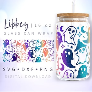 Ghost Can Glass SVG Ghost Vector Halloween Can Glass 16 oz Libbey Can Glass Wrap Digital Cut File for Cricut Silhouette DXF Full Wrap Cup