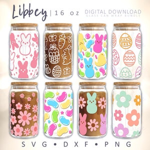 Ostern Glass Can Wrap Bundle Set von 8 Ostern SVG Pack Candy Marshmallow Häschen Jelly Beans Gänseblümchen Ostereier 16 oz Libbey Cut File