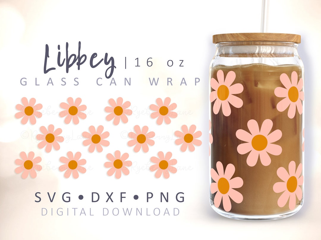 Daisies Can Glass Wrap Retro Flowers SVG Boho Beer Can Glass Groovy ...