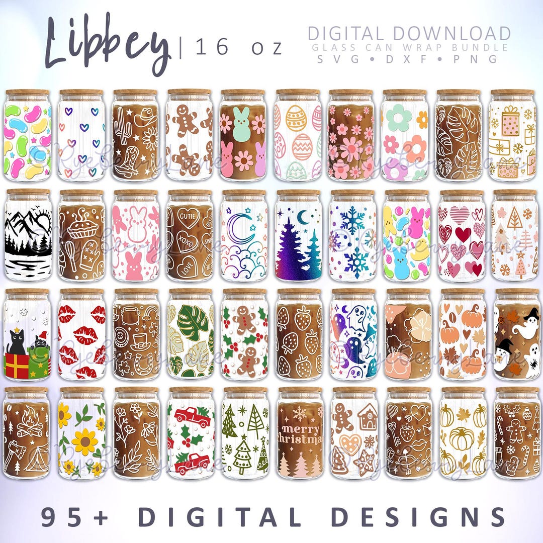 Whole Shop 16oz Libbey Glass Can Bundle 95 Digital Glass Wrap SVG Pack ...