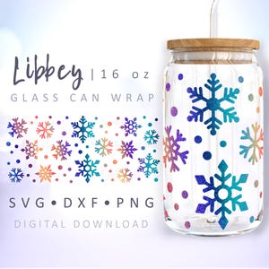 Fiocchi di neve Lattina Vetro Avvolgere SVG Natale Lattina Vetro Tazza Neve Natale Libbey Lattina Avvolgere 16 oz Libbey Lattina Vetro SVG Cricut Cut File Silhouette