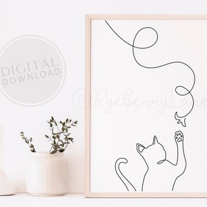 Cat Wall Art Cat Drawing Line Art Drawing Cat Print Continuous Single Line Drawing Minimalist Abstract Cat Sketch Modern Bedroom PRINTABLE