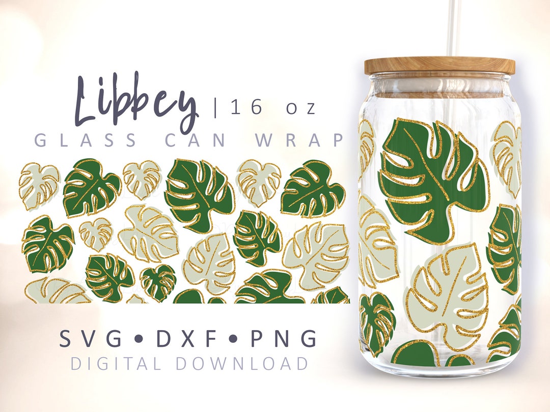 Monstera Can Glass Wrap SVG Boho Glass Can SVG Green Tropical Leaves ...