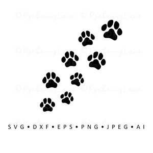Sentier d'impression de patte PNG pattes de chien SVG chien vecteur pistes d'animaux pattes de chat Clipart promenade de chien fichier numérique pour Cricut Silhouette téléchargement DXF