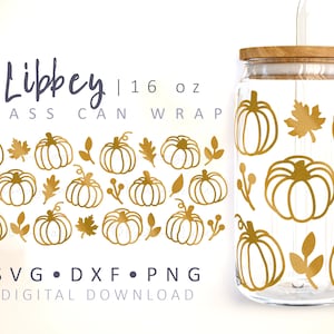 Pompoen kan glas wrap SVG Thanksgiving kan glazen beker SVG esdoorn bladeren kunnen wrap 16 oz Libbey kan glas SVG herfst Cricut gesneden bestand val wrap