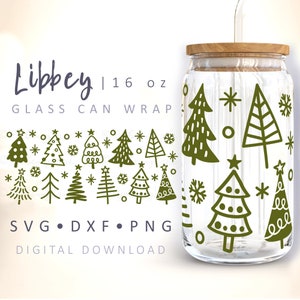 Arbre de Noël peut envelopper en verre SVG Noël bohème coupe en verre minimaliste peut emballer dessiné à la main 16 oz Libbey Wrap fichier coupé pour Cricut Silhouette
