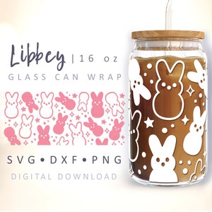 Marshmallow Bunny Can Wrap Ostern SVG Hase SVG Osterhase SVG Candy Ostern Glasdose 16oz Libbey Dose Wrap SVG Cricut Cut File