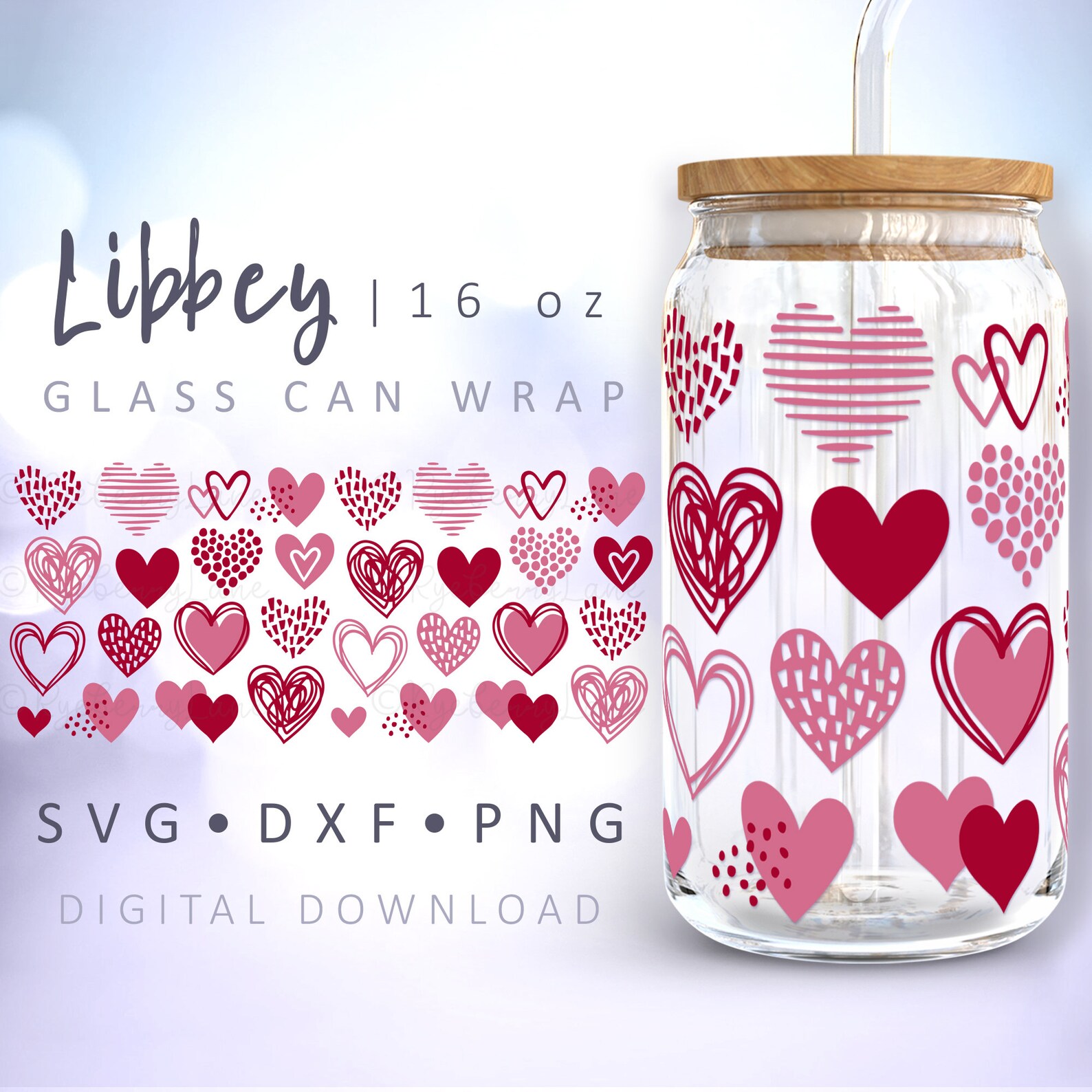 Heart Glass Wrap SVG Doodle Hearts Can Glass Cup SVG Hand Drawn ...