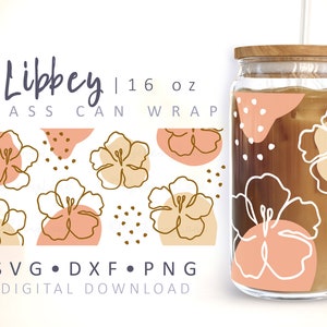 Boho Flowers Can Glass Wrap SVG Kwiatowy Nowoczesny Minimalistyczny Abstrakcyjny Geometryczny Kubek Mid Century 16oz Libbey Can Wrap Szablon Cricut Cut File
