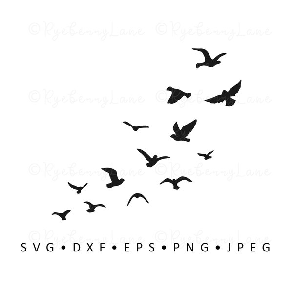 Vögel SVG Vögel fliegen SVG Fliegende Vögel Vektor Vögel Clipart Flock geschnitten Datei für Cricut Silhouette DXF kommerzielle Nutzung Sofort-Download