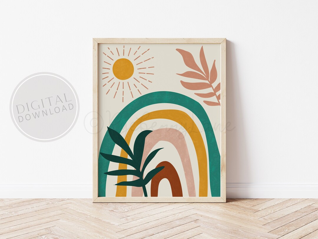 Boho Wall Art Abstract Rainbow Print Neutral Wall Art Abstract Art ...