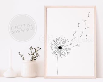 Dandelion Wall Art Dandelion Drawing Line Art Dandelion Art Print Digital Art Dandelion Poster Minimalist Modern Art Bedroom Art PRINTABLE