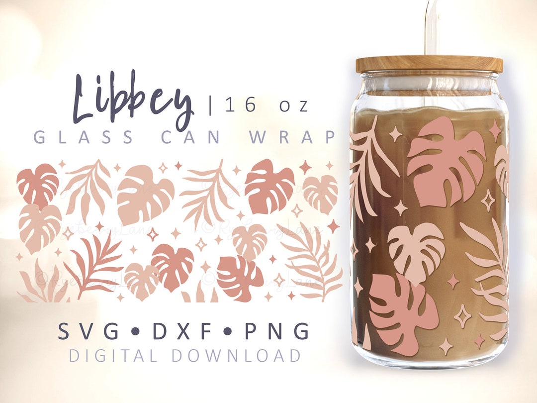 Monstera Can Glass Wrap SVG Boho Glass Can SVG Fern Can Glass Tropical ...