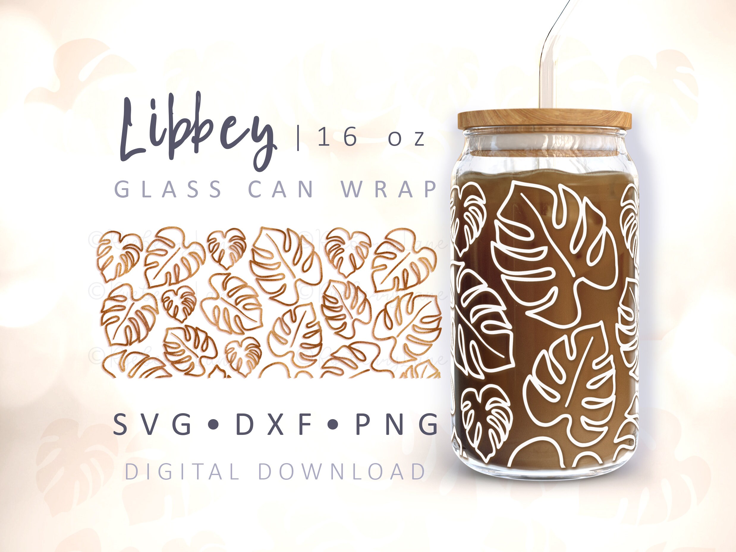 Monstera Can Glass Wrap SVG Boho Glass Can Monstera Lines SVG ...