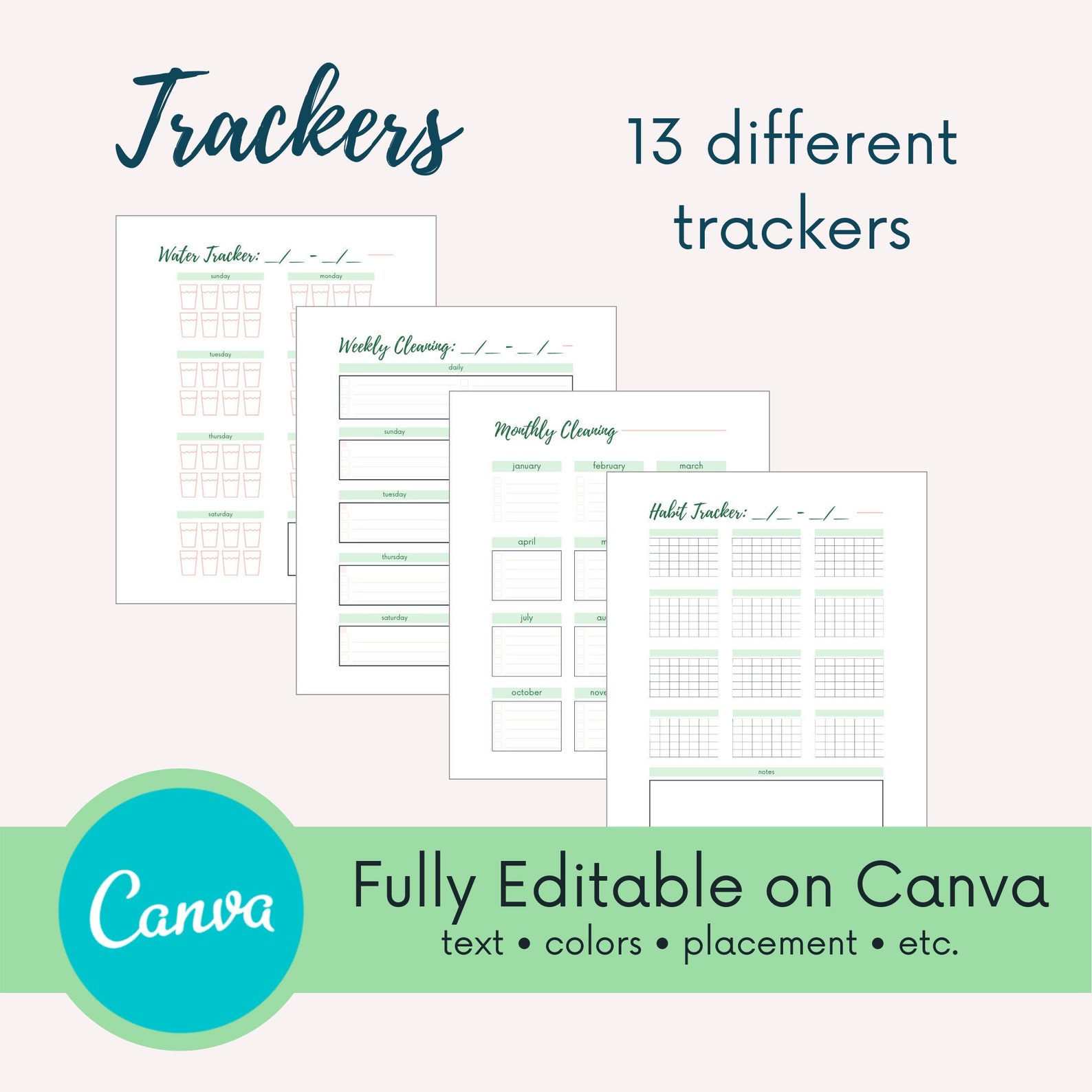 Editable Planner Trackers Printable Digital Download | Etsy