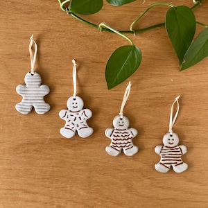 Gingerbread men Christmas ornaments, handmade ceramic tree decorations